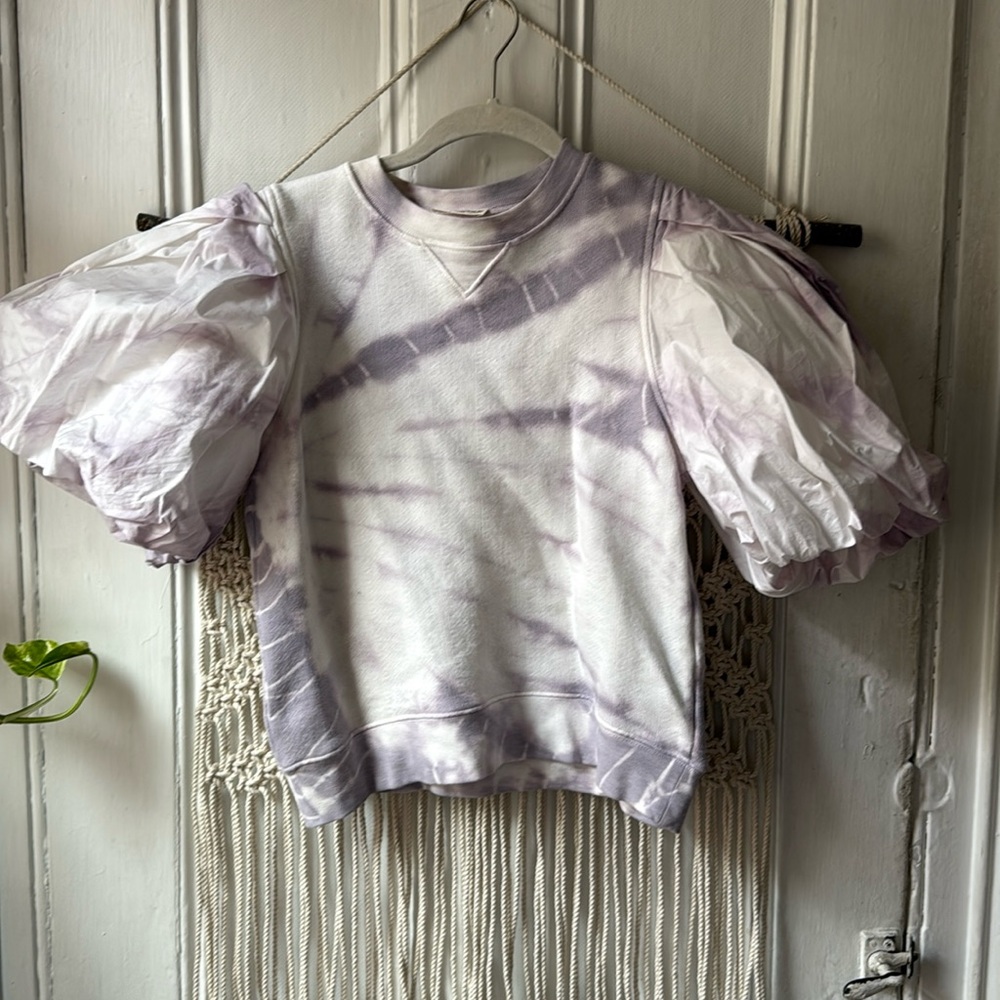 Ulla Johnson Harlan Pullover in Thistle Tye Dye -  puff sleeve Sweatshirt xs